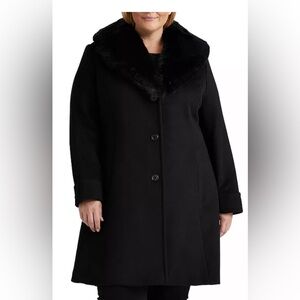 Ralph Lauren Women's Black Faux Fur Collar Coat